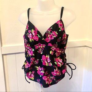 Catalina Women's Black & Pink Floral Tankini | 1X